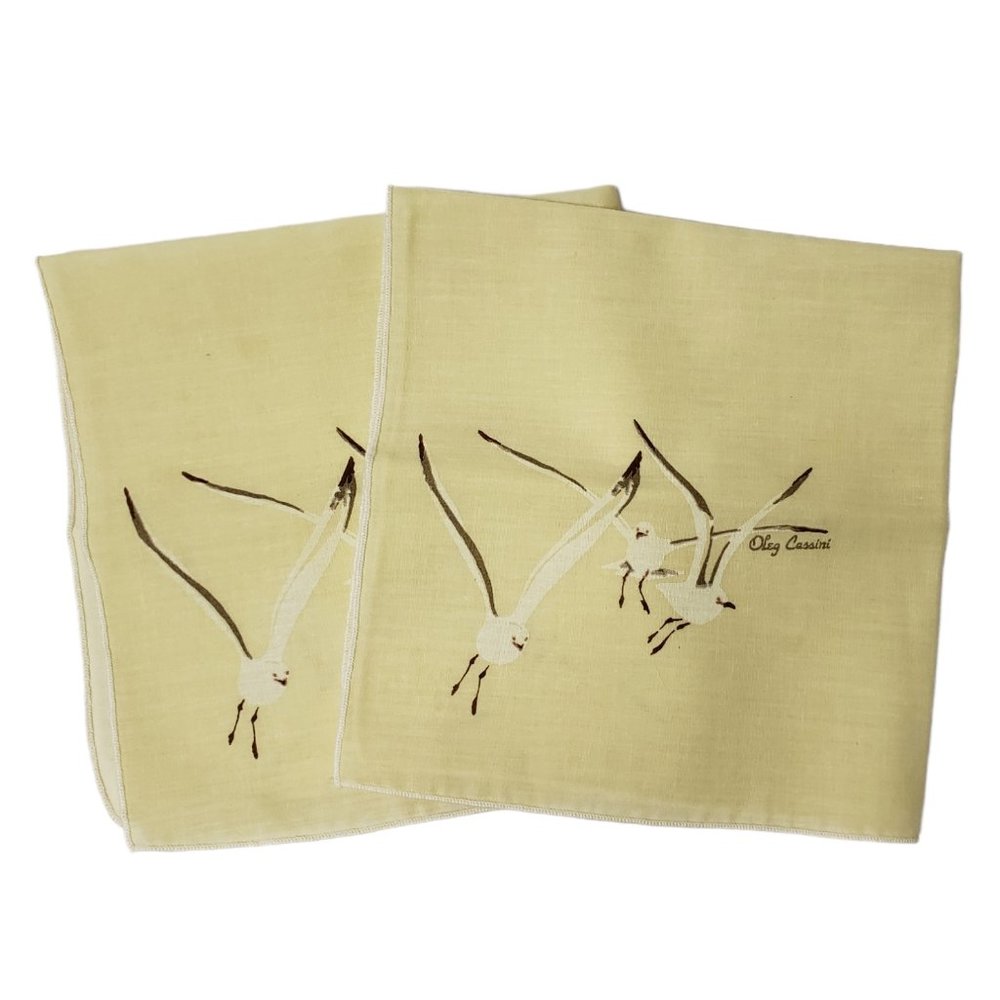 70s Oleg Cassini seagull print table napkin setof2